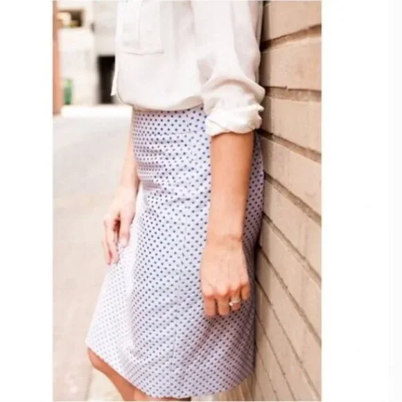 J. Crew Pale Lavender Gray and Royal Blue Polka Dot Pencil Skirt - 8 - Picture 7 of 8